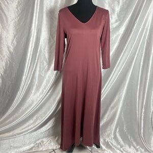 G.I.L.I. Mauve Soft Knit Midi Dress – V-Neck 3/4 Sleeve Minimalist Style Small